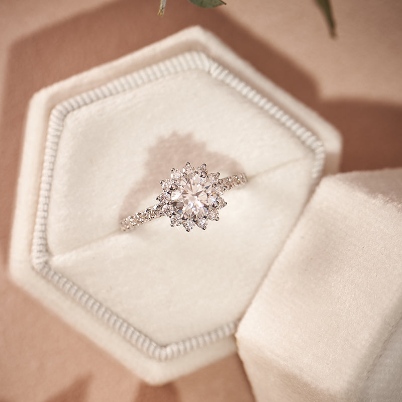 Moissanite Flower Halo Engagement Rings for Women 1.64CT