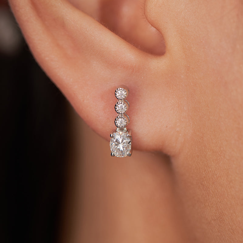 Moissanite Oval Drop Earrings for Women in Sterling Silver 0.5CT