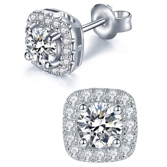 Moissanite Square Halo Stud Earrings for Women 1CT