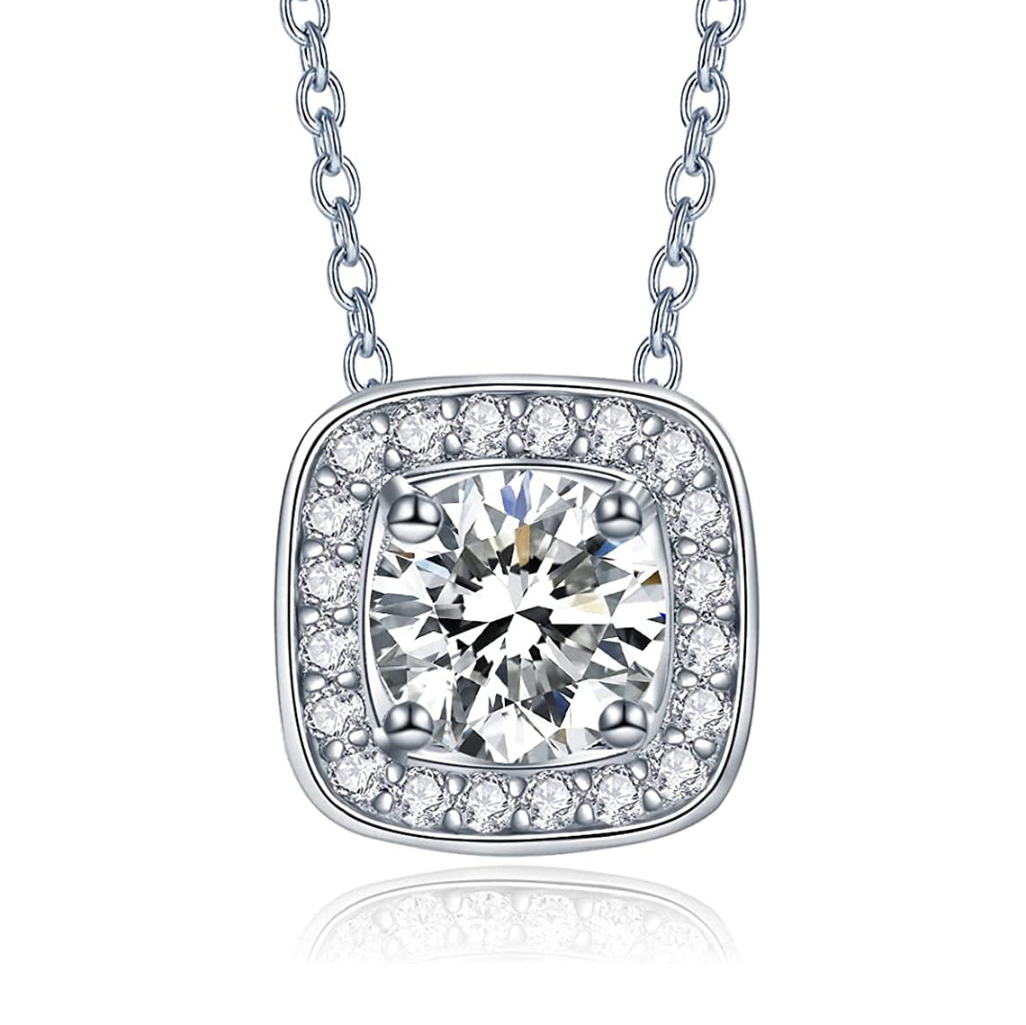 Moissanite Square Halo Pendant Necklaces for Women 1CT