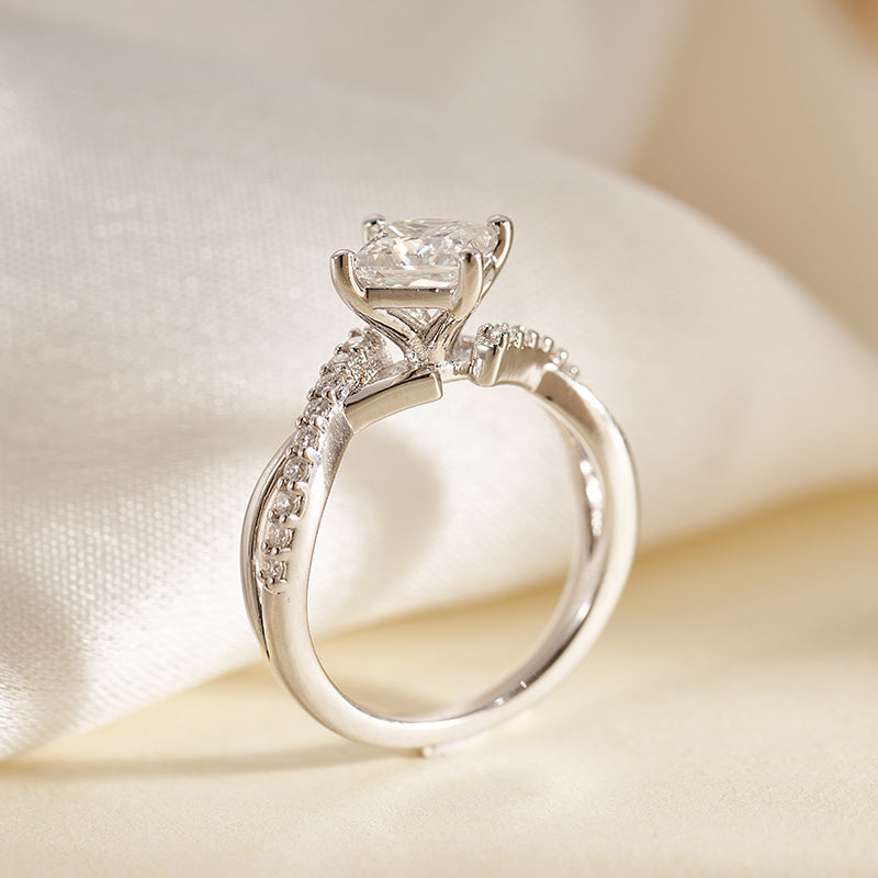 1CT Moissanite Princess Cut Solitaire Engagement Rings for Women