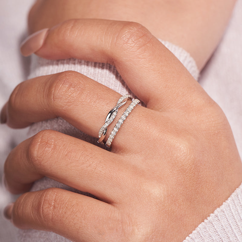 Full Moissanite Twist Wedding Band for Women 0.3CT 1.5mm