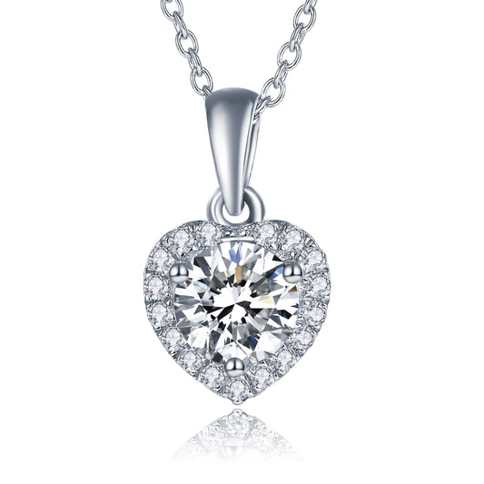 Moissanite Heart Shaped Halo Pendant Necklaces for Women 1CT