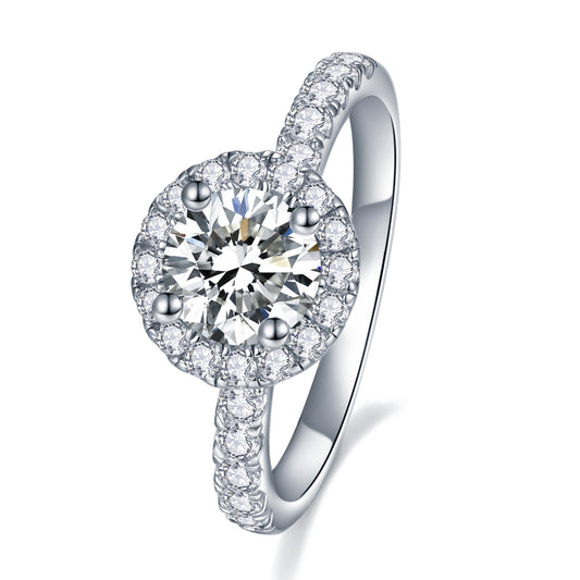 Moissanite Round Halo Engagement Rings for Women 1.64CT