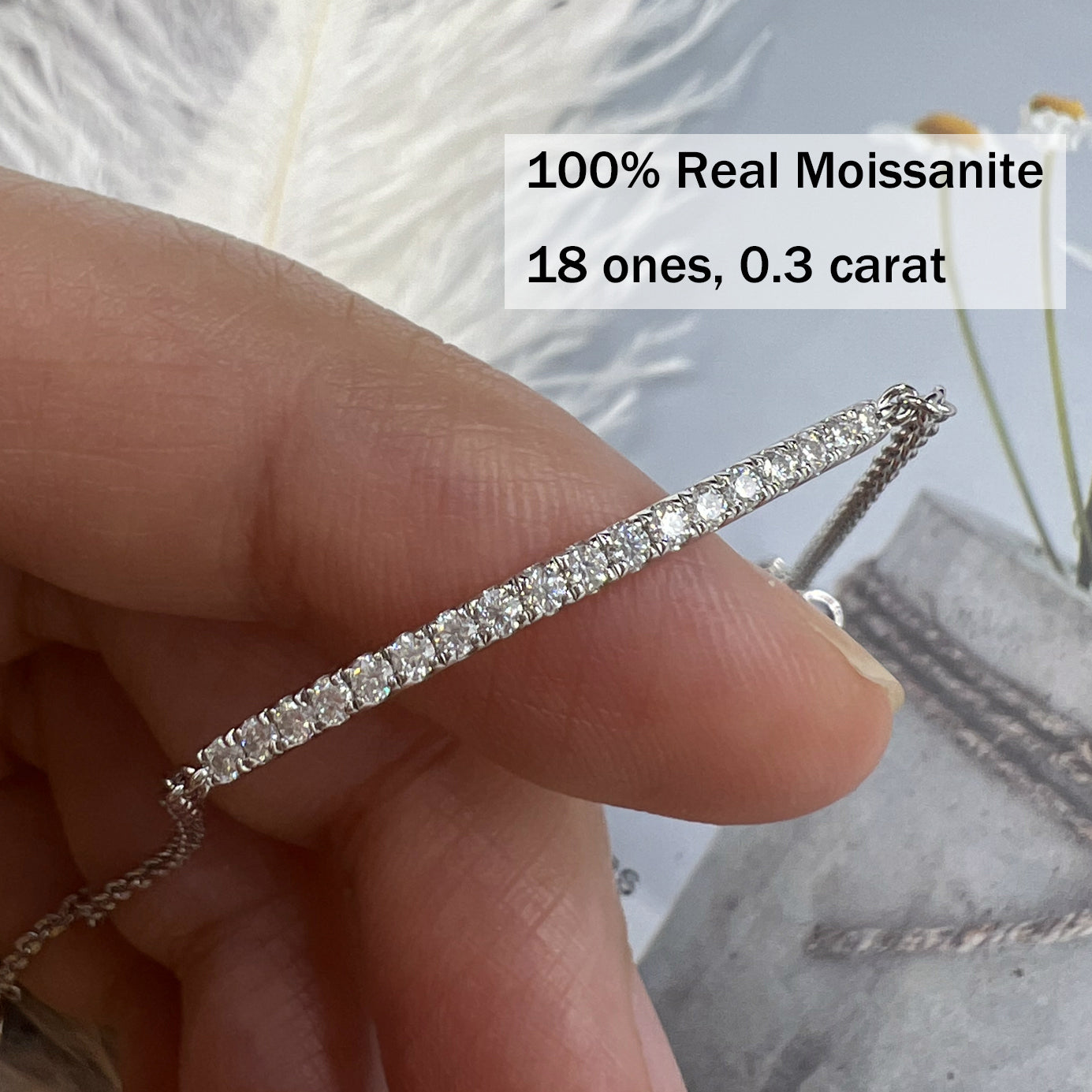 Moissanite Pave Bar Bracelet for Women in Sterling Silver