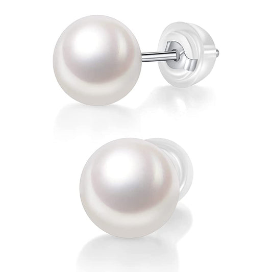 Pearl Earrings Stud for Women 7.5mm Cultured Freshwater Pearl