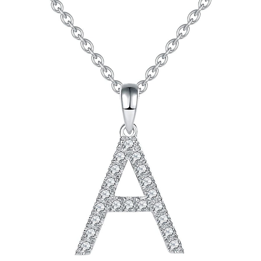 Moissanite A Initial Letter Pendant Necklace for Women in Silver