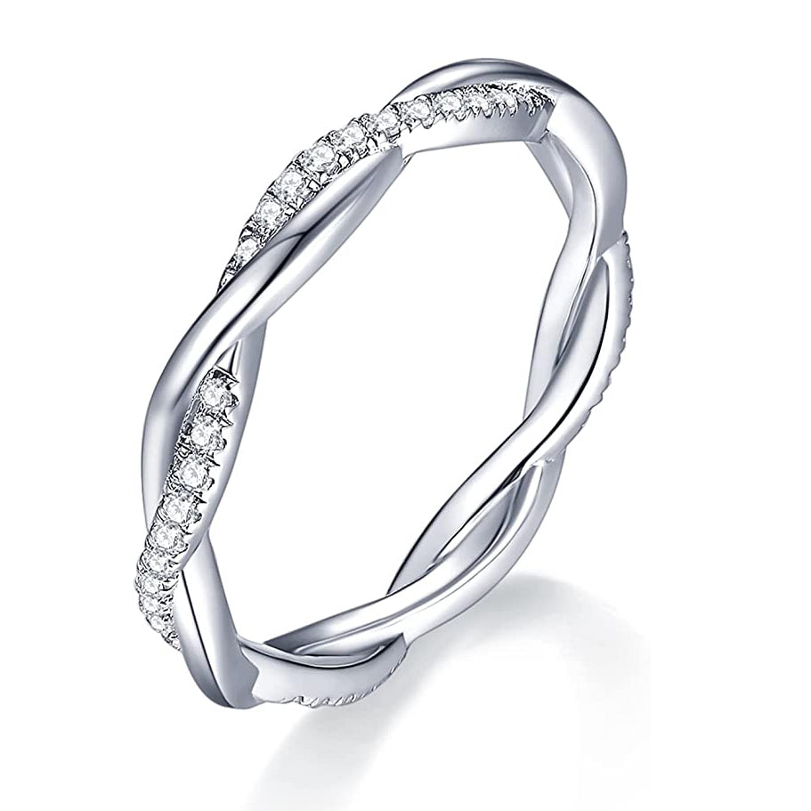 Full Moissanite Twist Wedding Band for Women 0.3CT 1.5mm