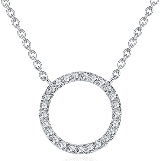 Moissanite Circle Pendant Necklace for Women in Sterling Silver 1.5cm/2.5cm
