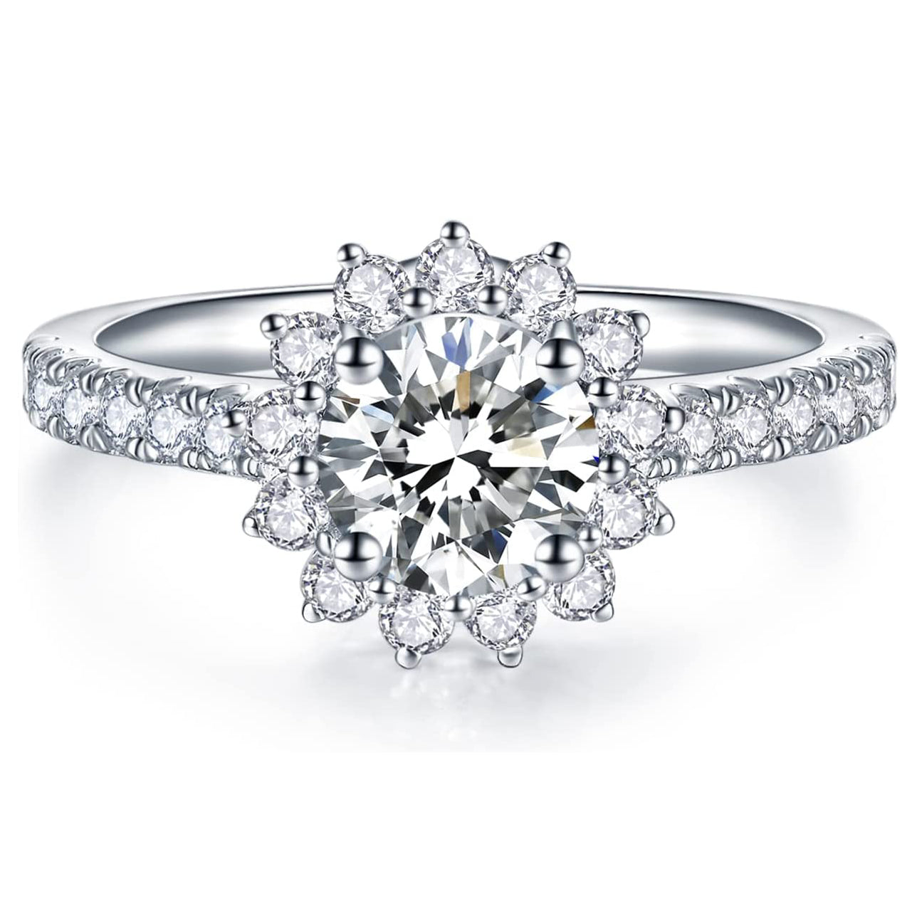 Moissanite Flower Halo Engagement Rings for Women 1.64CT