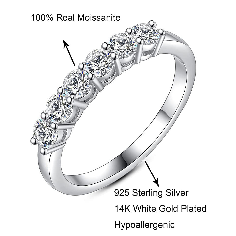 6 Stone Moissanite Stackable Wedding Band Rings for Women 0.7CT