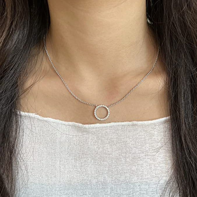 Moissanite Circle Pendant Necklace for Women in Sterling Silver 1.5cm/2.5cm